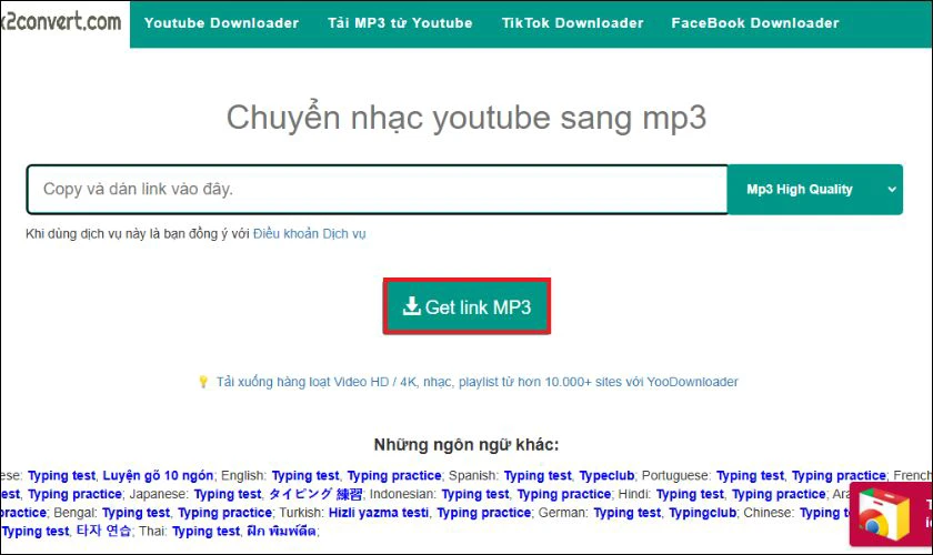 Dán liên kết vào X2convert.com và nhấn Get link MP3