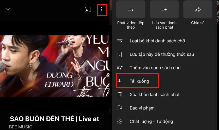Chọn tải xuống bài hát trên Youtube Music