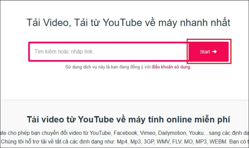 Dán liên kết vào Thecdi.ca và nhấn Start để tải nhạc từ YouTube về máy tính