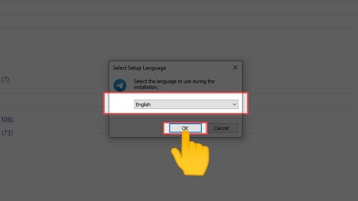 Màn hình lựa chọn ngôn ngữ cài đặt ứng dụng Telegram trên máy tính.