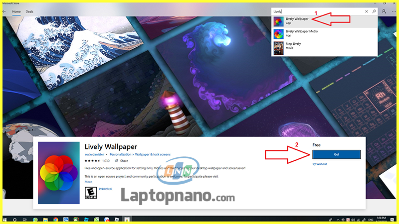 Bước 1: Tải Lively Wallpaper từ cửa hàng Microsoft Store cho Win 10