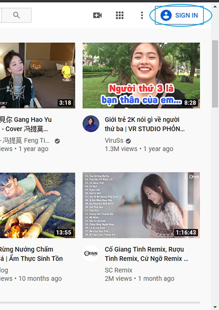 Màn hình đăng nhập YouTube trên máy tính với tùy chọn tài khoản Google.