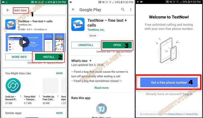 màn hình chào mừng TextNow
