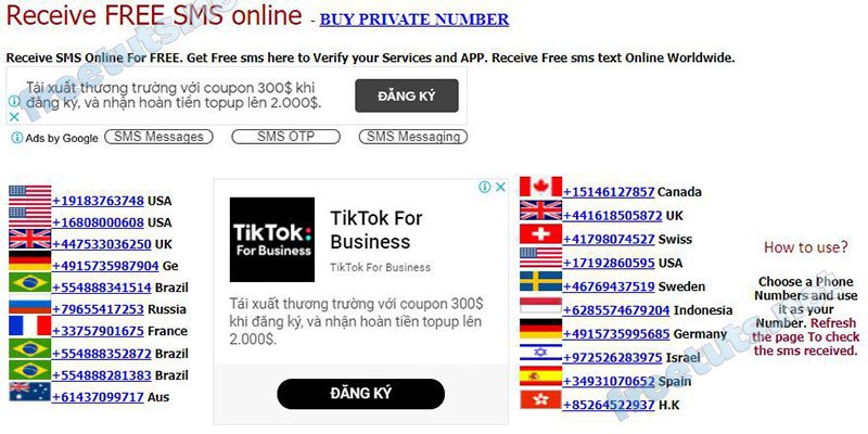 giao diện receivefreesms