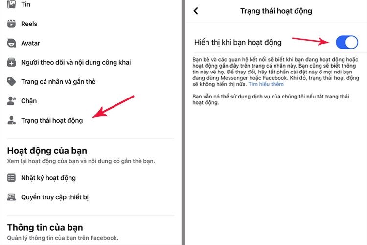 Tắt trạng thái hoạt động trên ứng dụng Facebook di động
