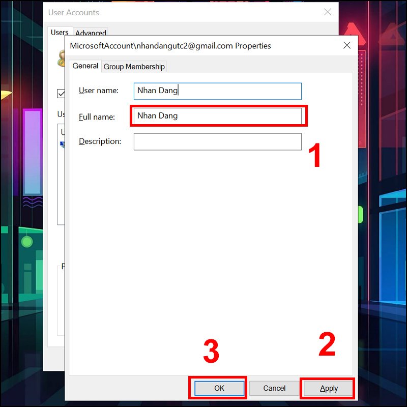 Cập nhật tên người dùng máy tính bằng Netplwiz