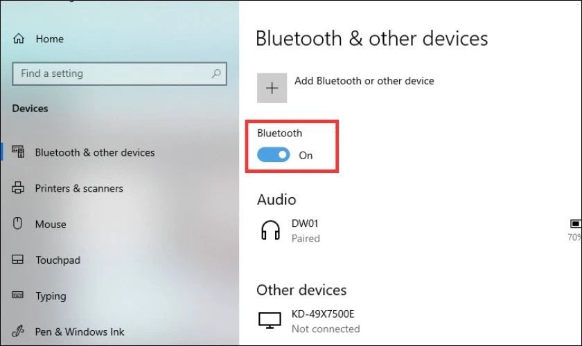 Thanh gạt tắt/bật Bluetooth trong Settings trên Windows 10/11