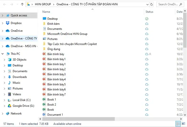 Trạng thái đồng bộ OneDrive