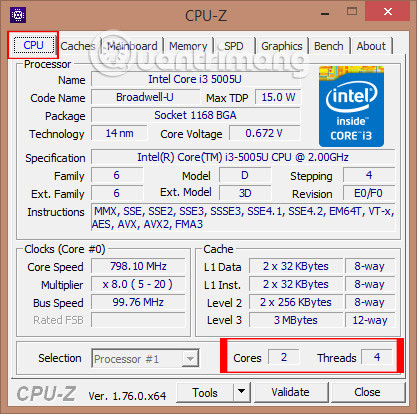 Thông tin CPU trong CPU-Z