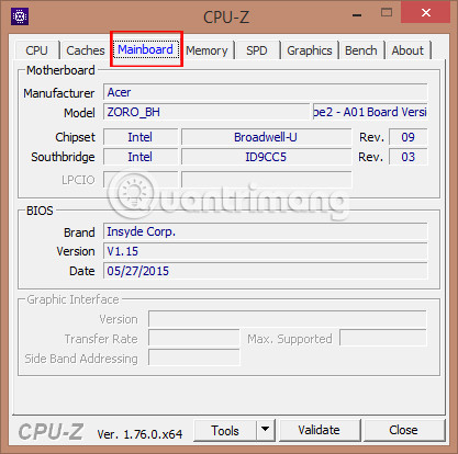 Thông tin Mainboard trong CPU-Z