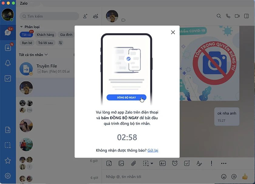 Thực hiện đồng bộ tin nhắn Zalo trên máy tính thủ công