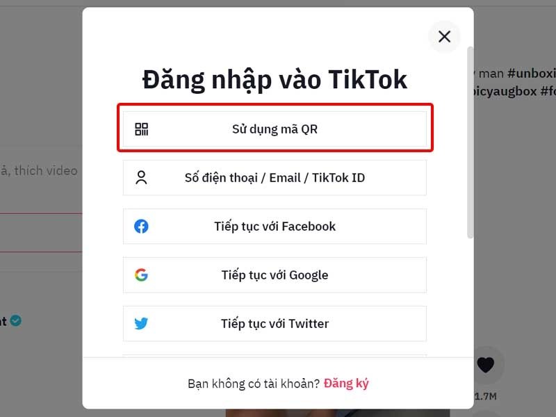 Chọn Sử dụng mã QR để đăng nhập TikTok trên máy tính