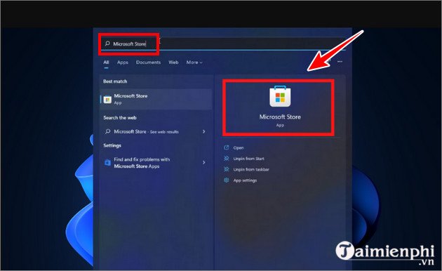 Mở Microsoft Store trên Windows 11 - ứng dụng tải video trên máy tính