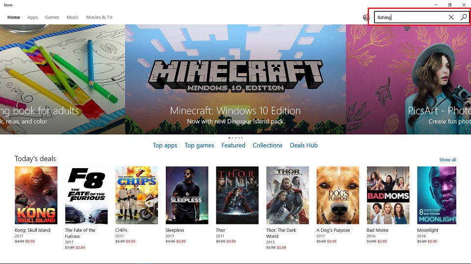 Tìm kiếm "Fishing" trong Windows Store