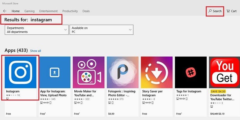 Tìm kiếm Instagram trên Microsoft Store