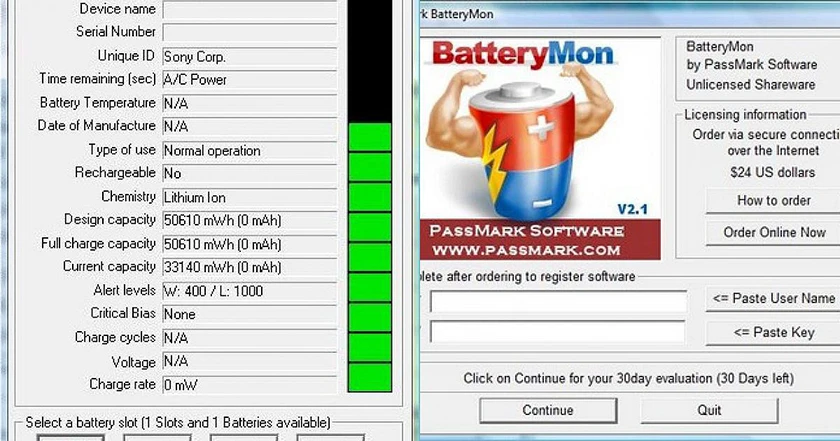 Kiểm tra pin laptop Acer bằng BatteryMon
