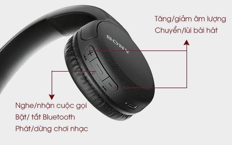 Tai nghe chụp tai Bluetooth Sony WH-CH510/BC Đen với thiết kế đơn giản, gọn nhẹ, thời lượng pin lên đến 35 giờ.
