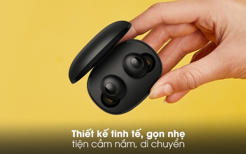 Tai nghe Bluetooth True Wireless Realme Buds Q RMA215 Đen, thiết kế vô cùng nhỏ gọn, nhẹ, kháng nước IPX4.