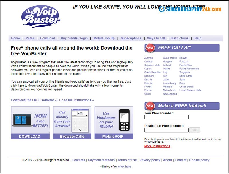 Giao diện ứng dụng VoipBuster hỗ trợ gọi từ máy tính đến điện thoại