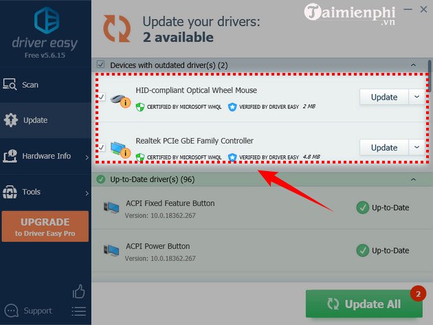 Cập nhật driver với Driver Easy