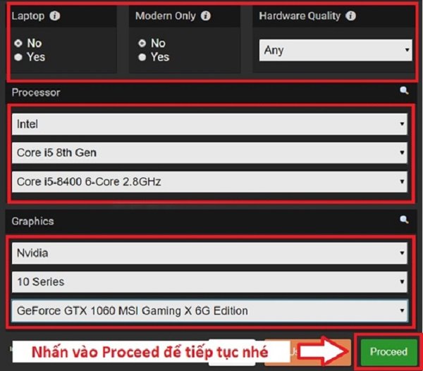 Nhập thông tin cấu hình phần cứng của bạn trên Game-Debate để test cấu hình máy tính chơi game