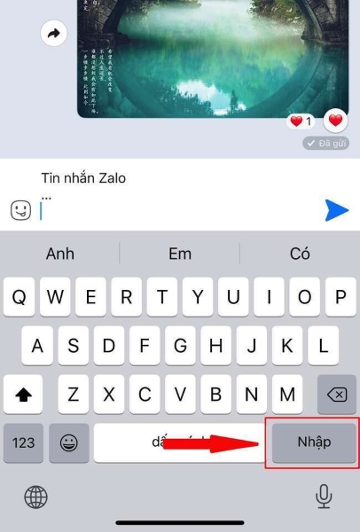 Cách xuống dòng trong Zalo trên máy tính: Nút Nhập trên iPhone