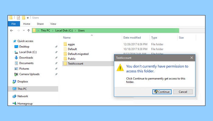 Truy cập thư mục người dùng Windows phụ từ tài khoản chính