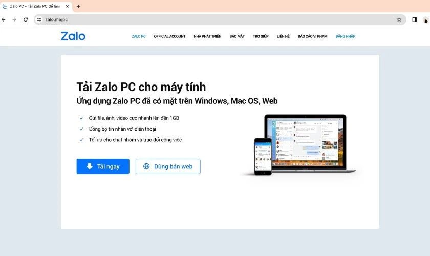 Truy cập vào link https://zalo.me/pc