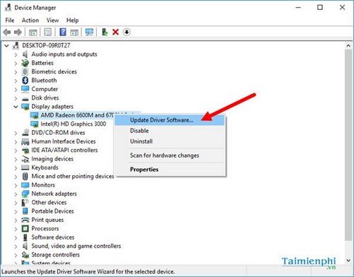 Chọn Update Driver Software trong Device Manager