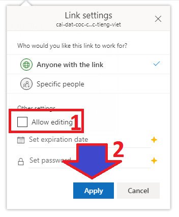 Tùy chỉnh quyền chỉnh sửa khi chia sẻ file trên OneDrive