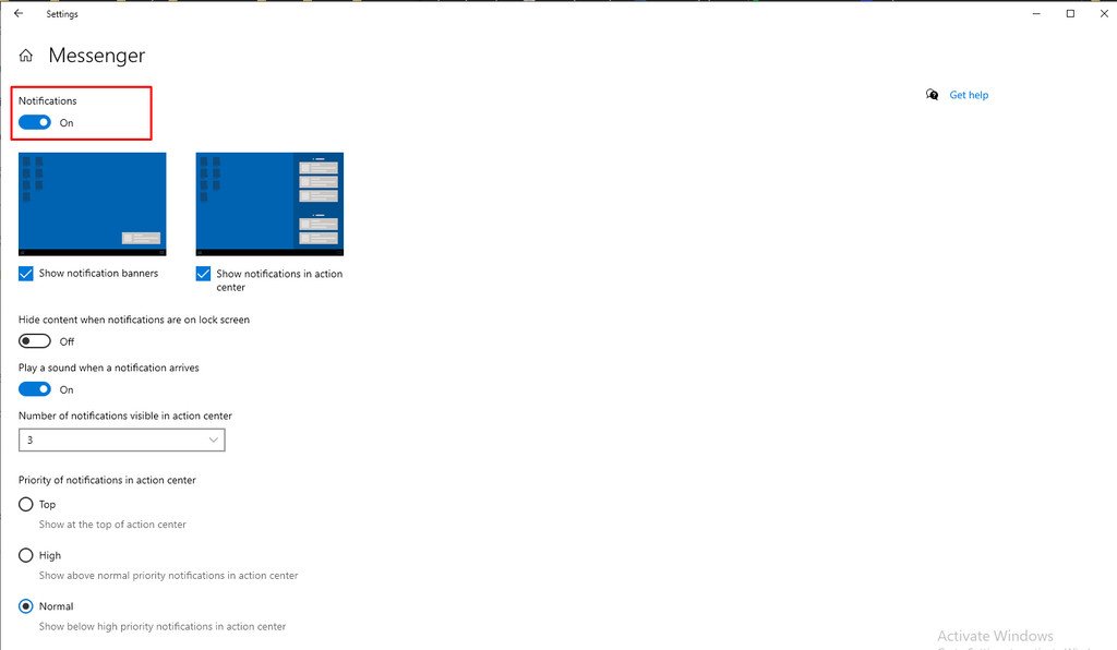 Tùy chỉnh thông báo Messenger trong cài đặt Windows