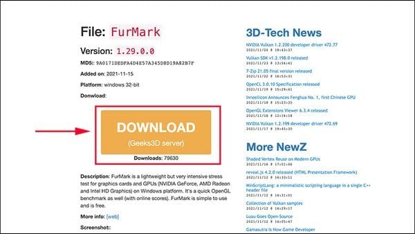 Chọn nút Download để tải FurMark
