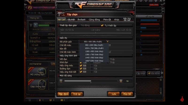 Chọn 1024x768 để chơi CF toàn màn hình