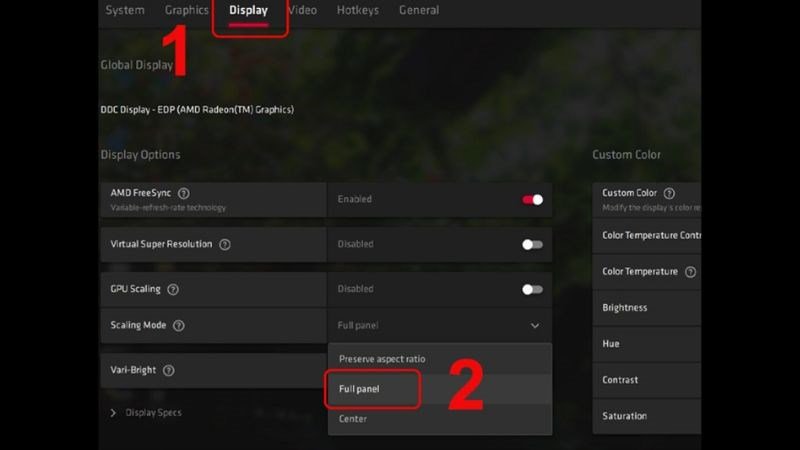 Vào Display chọn Full Panel