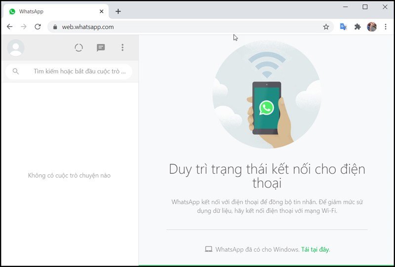 Giao diện trò chuyện WhatsApp sau khi đăng nhập thành công trên máy tính