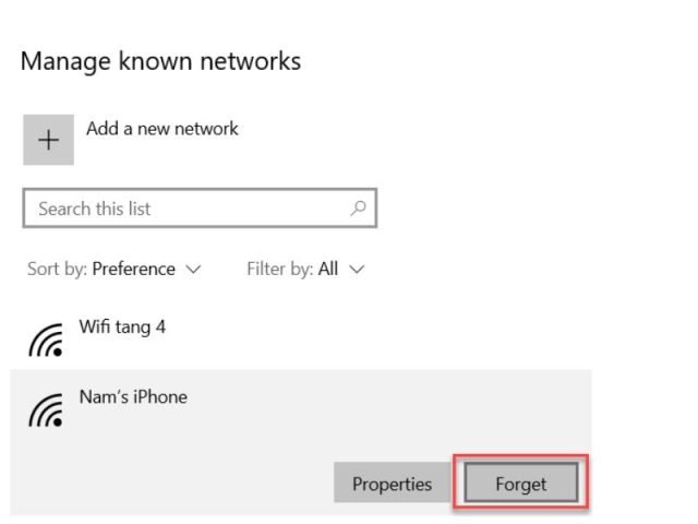 Xóa mạng WiFi để khắc phục lỗi máy tính bị dấu chấm than