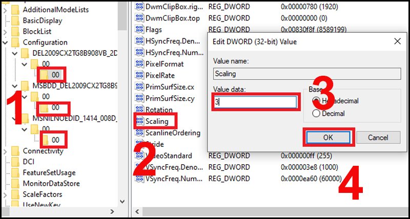 Tìm và đổi các giá trị Value data thích hợp