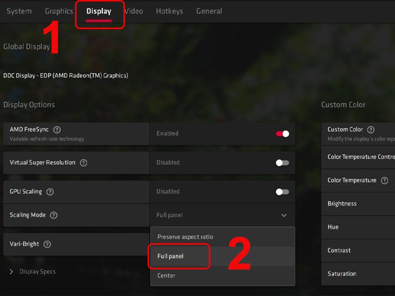 Tùy chỉnh Full Panel trong Display