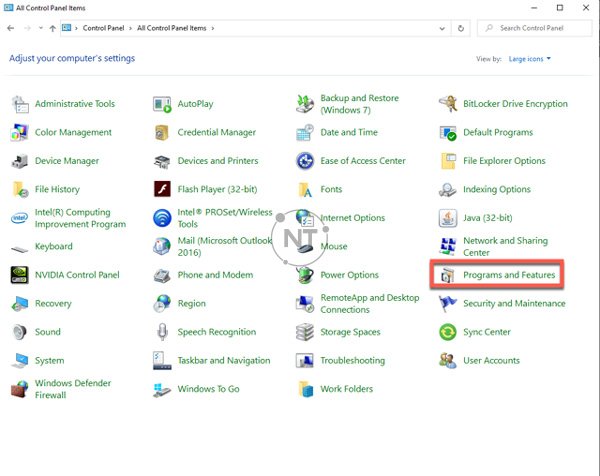 cách gỡ cài đặt trên máy tính xem biểu tượng Control Panel