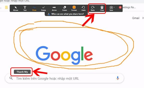 Thực hiện hướng dẫn cách vẽ trên máy tính: Vẽ và ghi chú trên màn hình Zoom với hiển thị tên người dùng