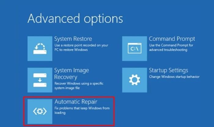 Sử dụng Automatic Repair để khắc phục lỗi laptop bị treo ở màn hình chờ