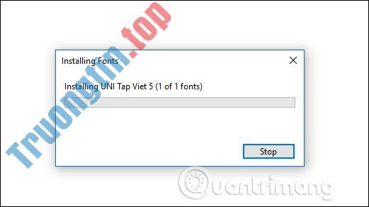 Quá trình cài đặt font chữ Uni tập viết đang diễn ra