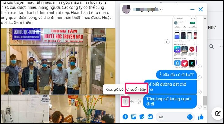 Nhấn biểu tượng ba chấm và chọn chuyển tiếp tin nhắn Facebook trên máy tính