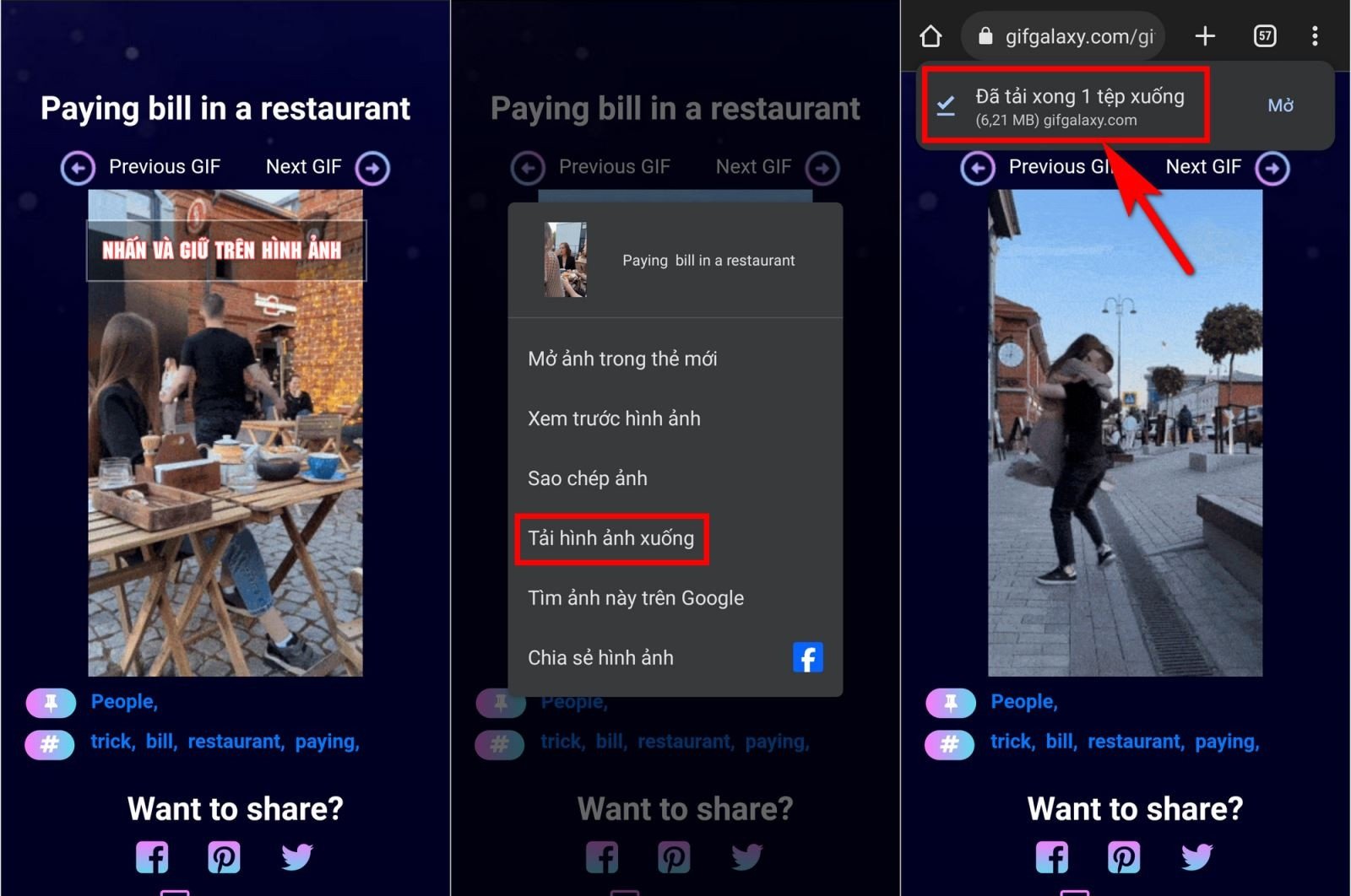 Cách tải GIF về máy tính từ Facebook mobile: Tải hình ảnh xuống