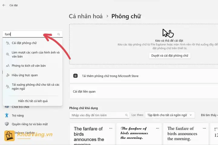 cách thay đổi phông chữ trên máy tính win 10