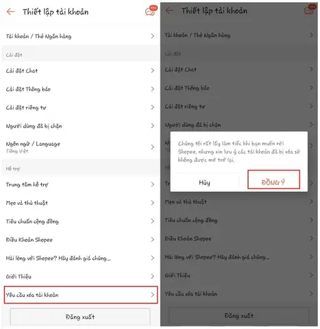 xóa tài khoản shopee trên máy tính