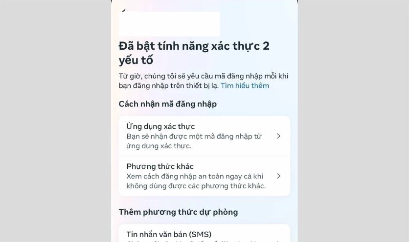 Bật xác thực 2 yếu tố