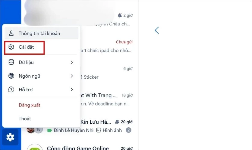 Chọn mục Cài đặt
