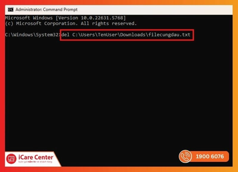 CMD Windows admin xóa file cứng đầu