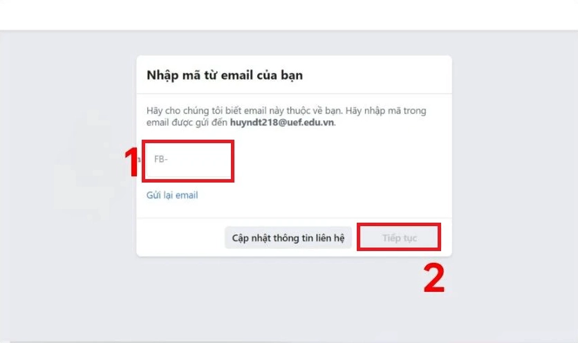Facebook sẽ gửi mã xác nhận qua email hoặc SMS